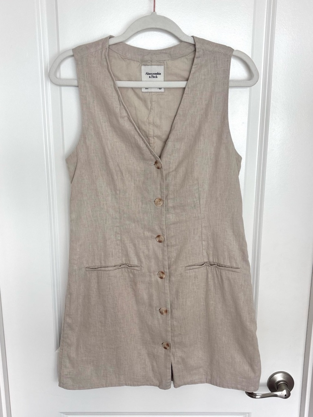 Abercrombie Linen Vest Dress Cotton Neutral Button Front Minimalist Size Small - Picture 2 of 10